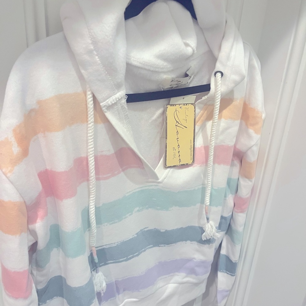 White striped hoodie.